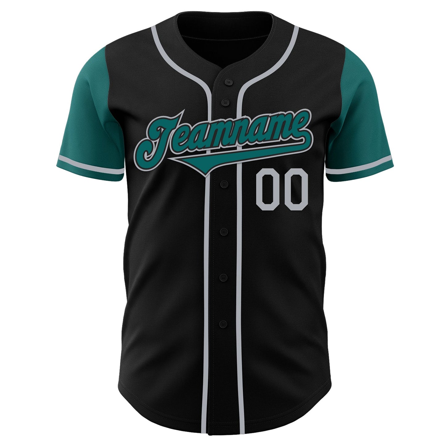 Custom Black Teal-Gray Authentic Two Tone Baseball Jersey view 2