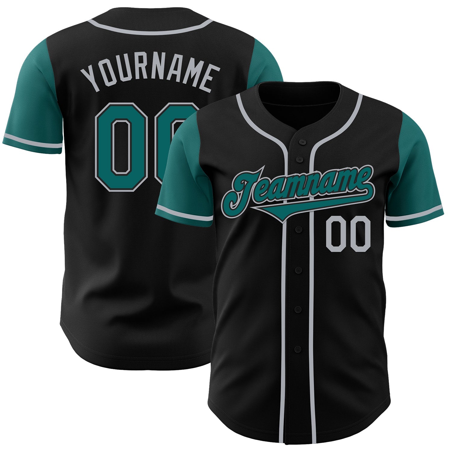Custom Black Teal-Gray Authentic Two Tone Baseball Jersey - Main View