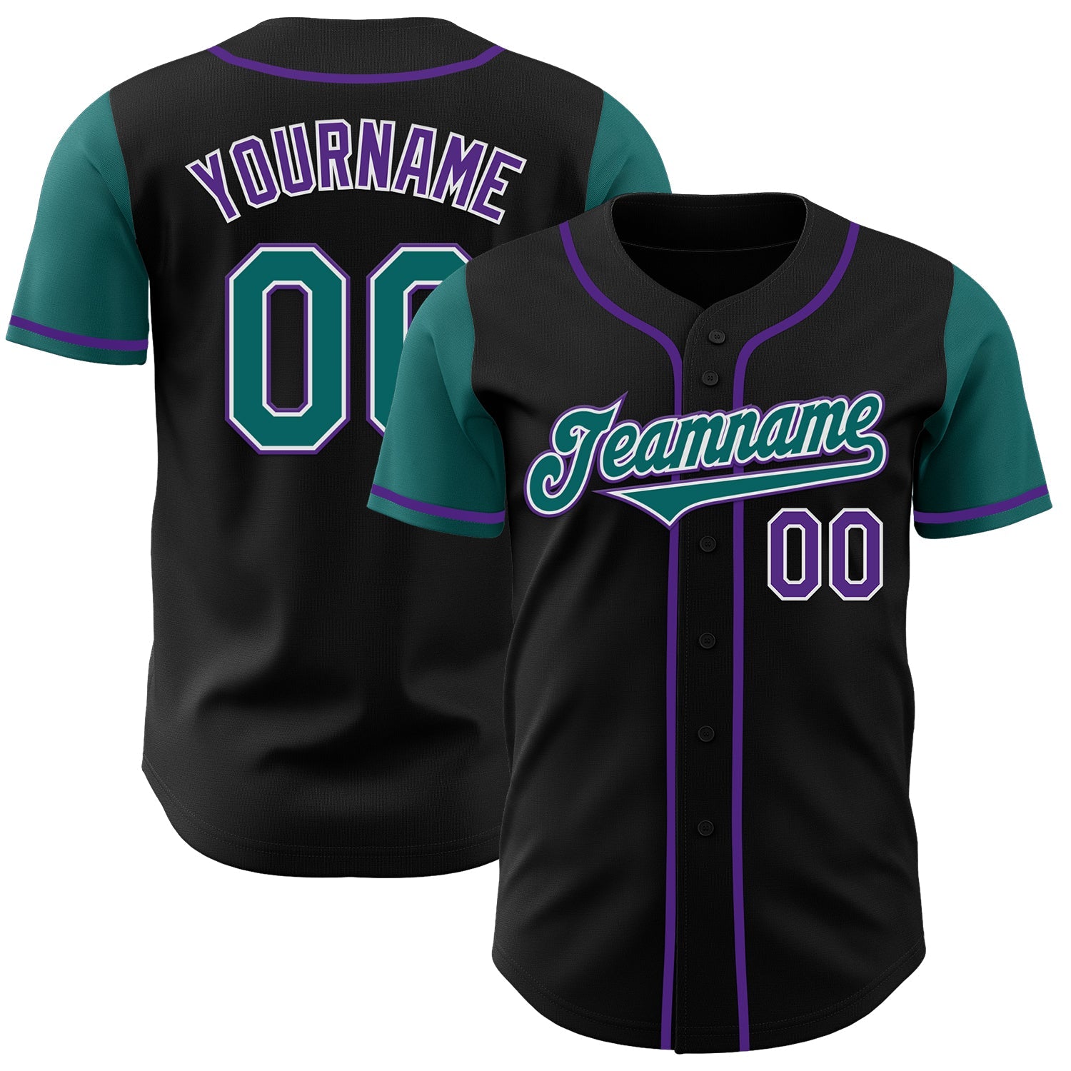Custom Black Teal-Purple Authentic Two Tone Baseball Jersey - Main View