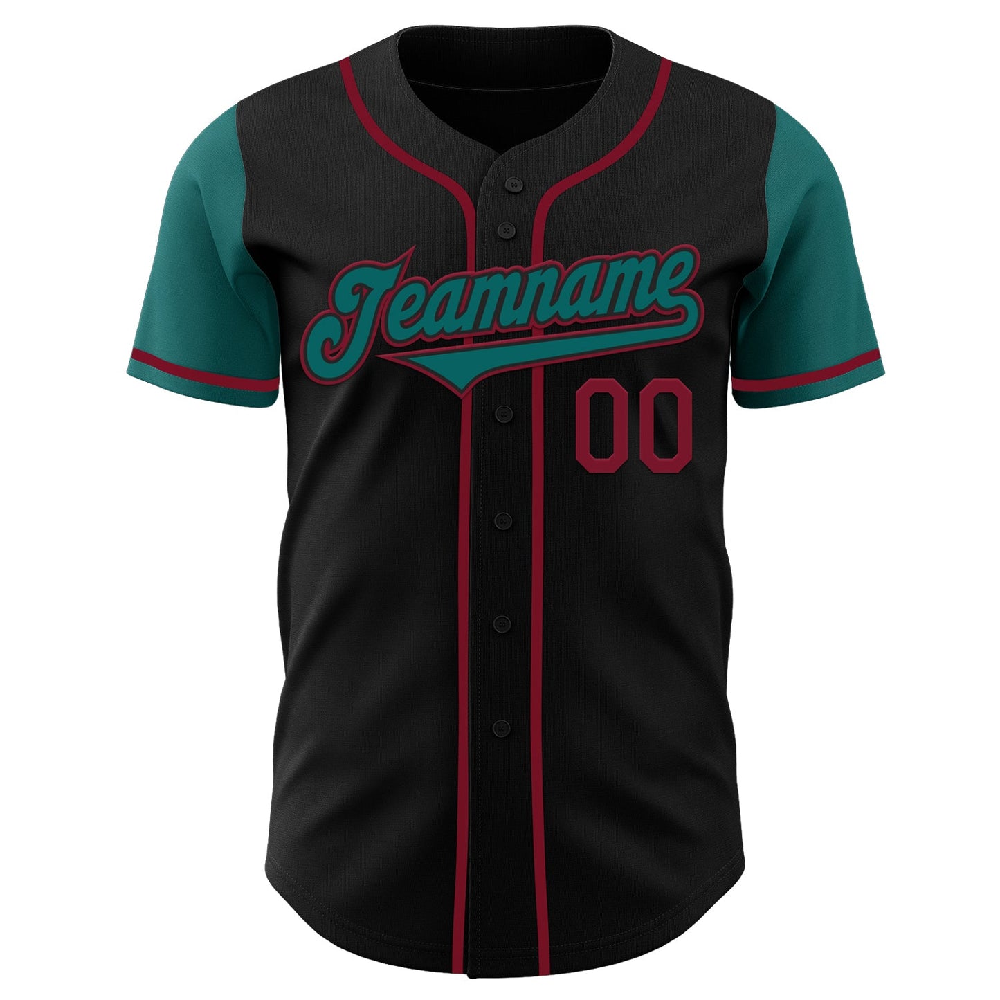 Custom Black Teal-Crimson Authentic Two Tone Baseball Jersey view 2