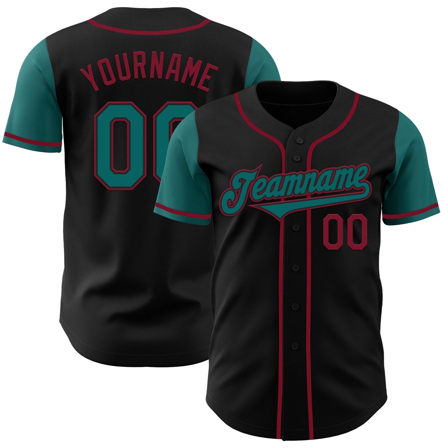 Custom Black Teal-Crimson Authentic Two Tone Baseball Jersey - Main View