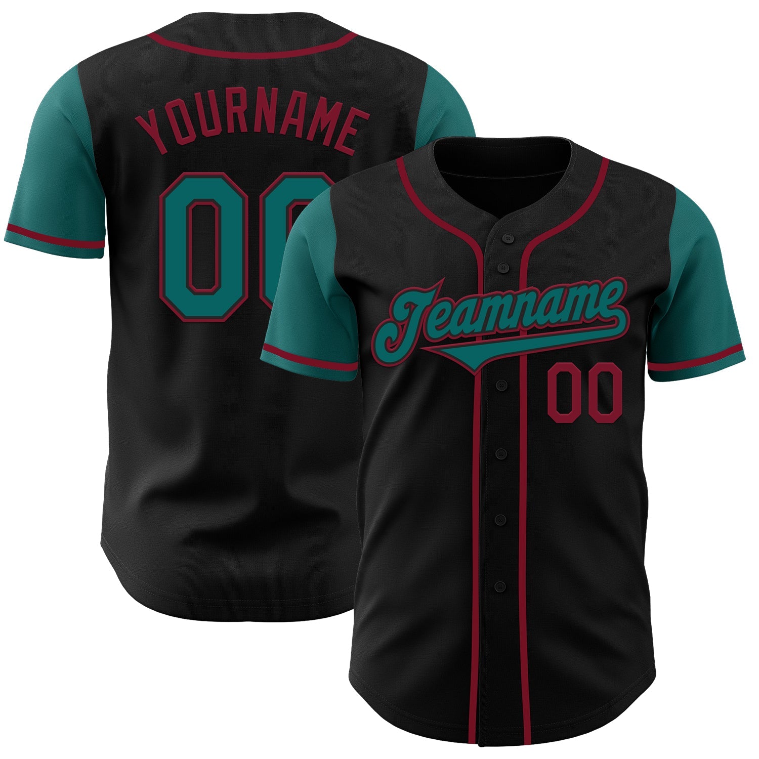 Custom Black Teal-Crimson Authentic Two Tone Baseball Jersey - Main View