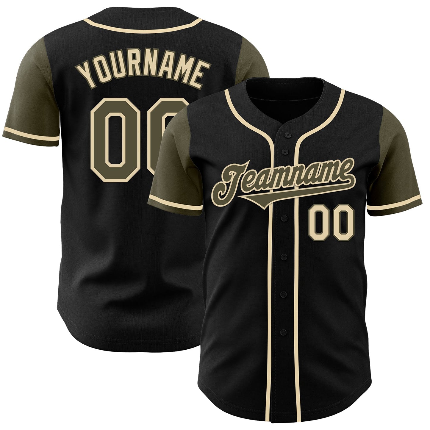Custom Black Olive-Cream Authentic Two Tone Baseball Jersey - Main View