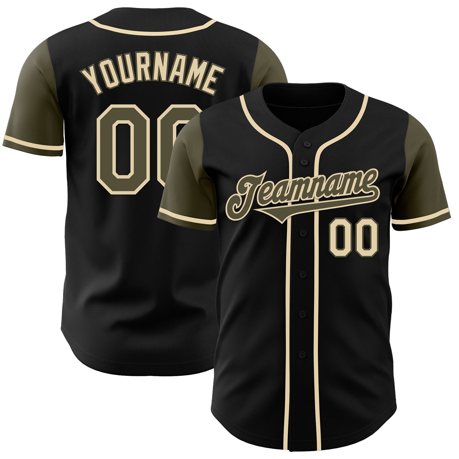 Custom Black Olive-Cream Authentic Two Tone Baseball Jersey - Main View