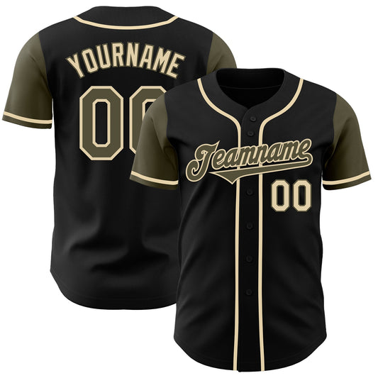 Custom Black Olive-Cream Authentic Two Tone Baseball Jersey - Main View