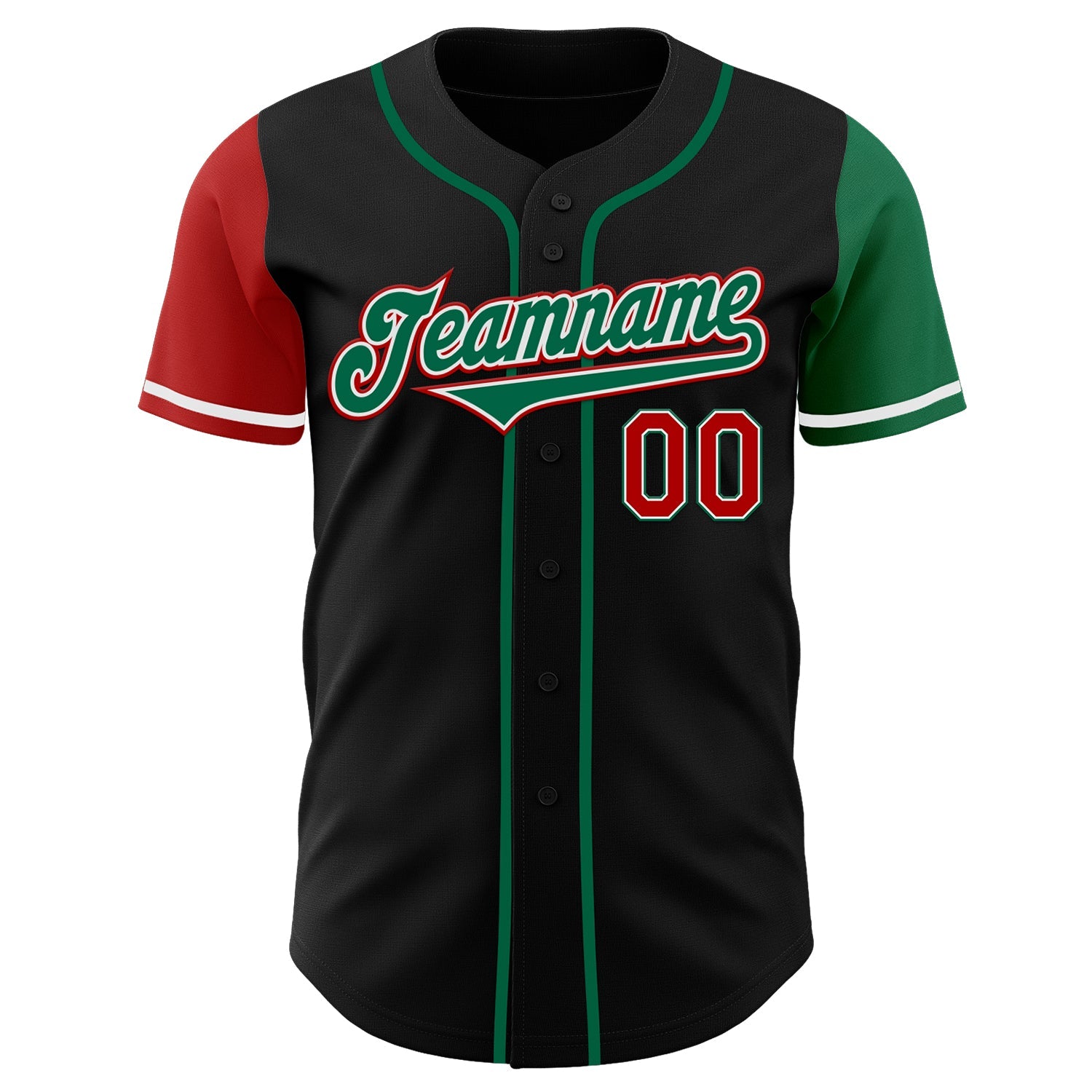 Custom Black Red-Kelly Green Authentic Two Tone Baseball Jersey view 2