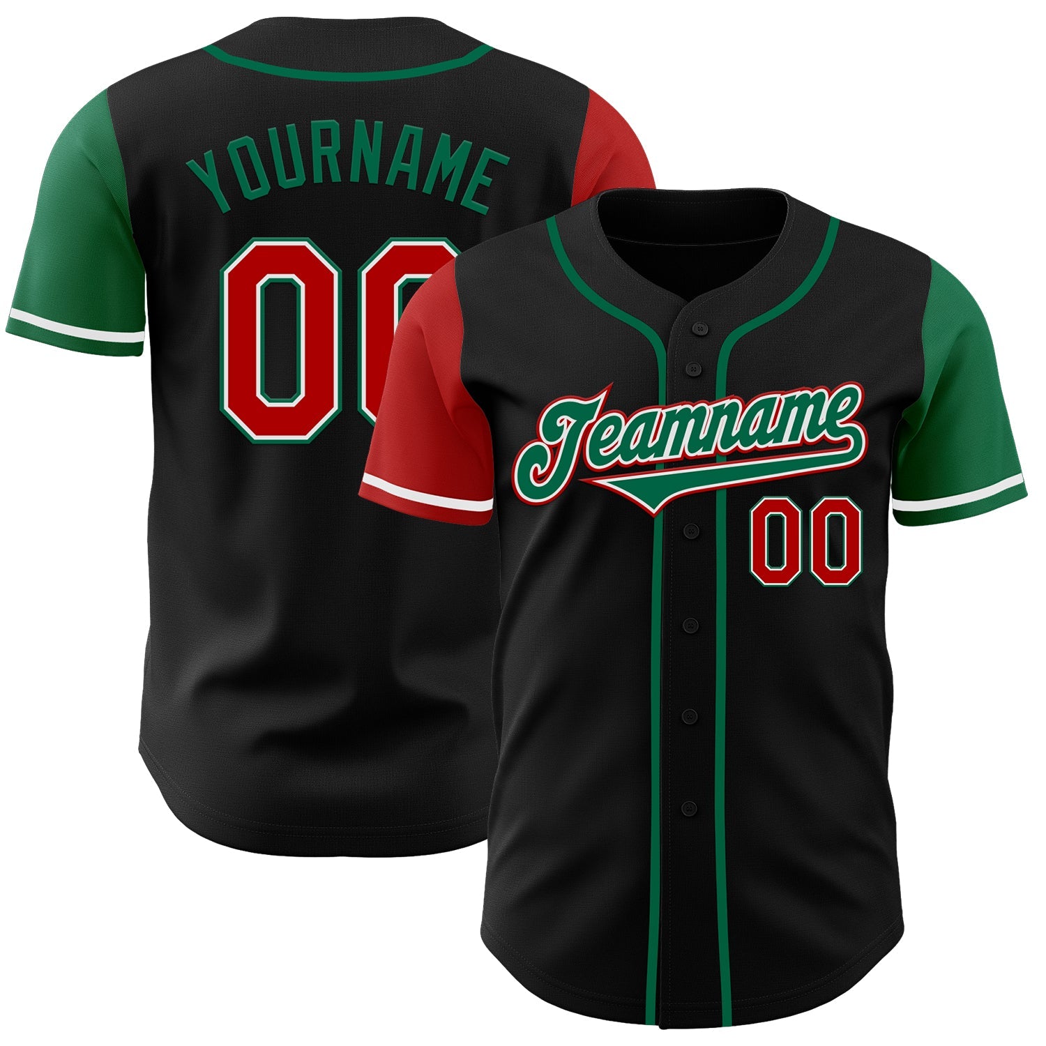 Custom Black Red-Kelly Green Authentic Two Tone Baseball Jersey - Main View