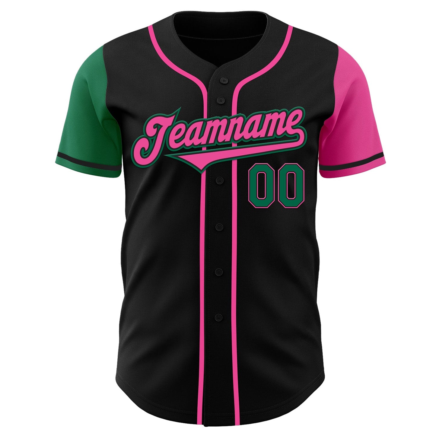 Custom Black Kelly Green-Pink Authentic Two Tone Baseball Jersey view 2
