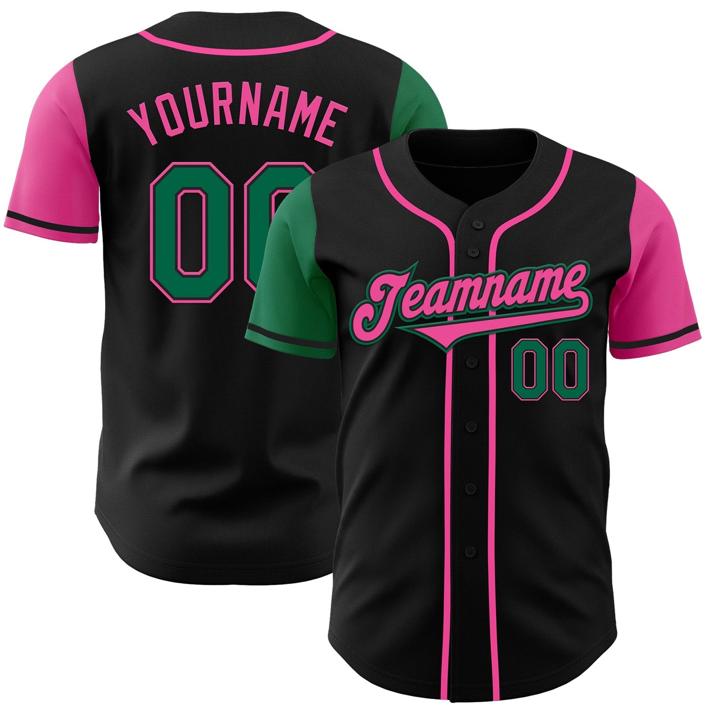 Custom Black Kelly Green-Pink Authentic Two Tone Baseball Jersey - Main View
