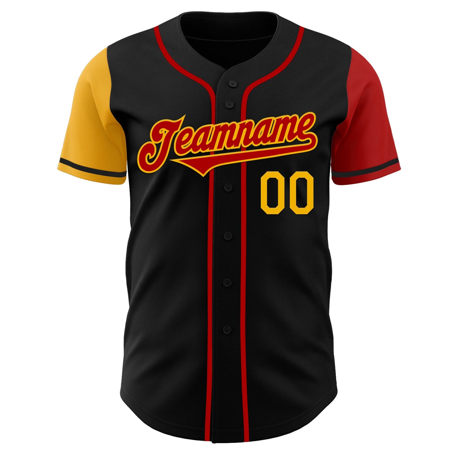 Custom Black Red-Gold Authentic Two Tone Baseball Jersey view 2