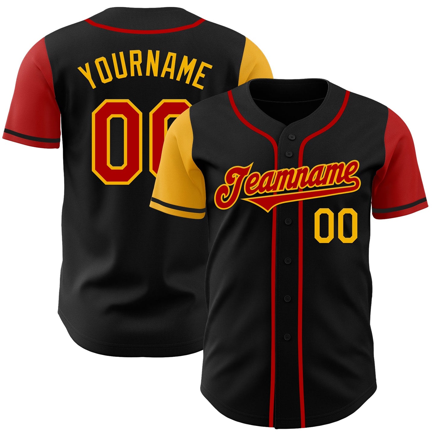 Custom Black Red-Gold Authentic Two Tone Baseball Jersey - Main View