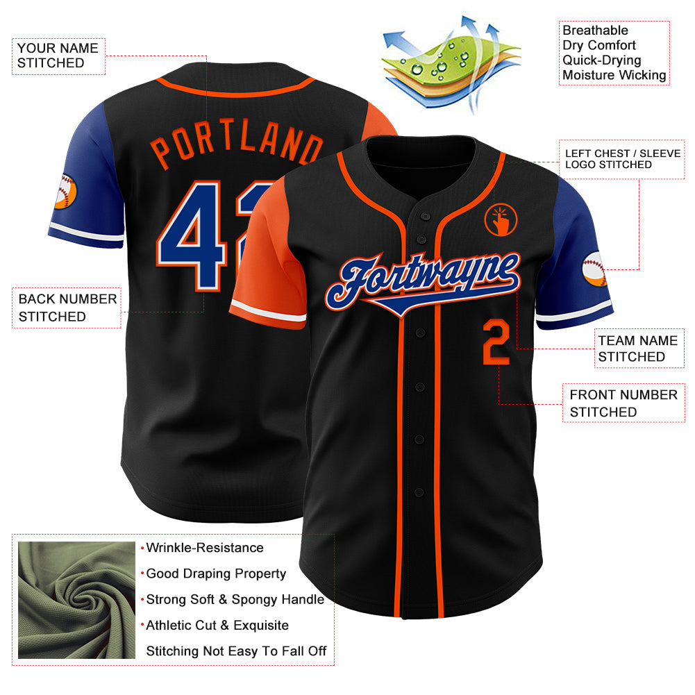 Custom Black Royal-Orange Authentic Two Tone Baseball Jersey view 3