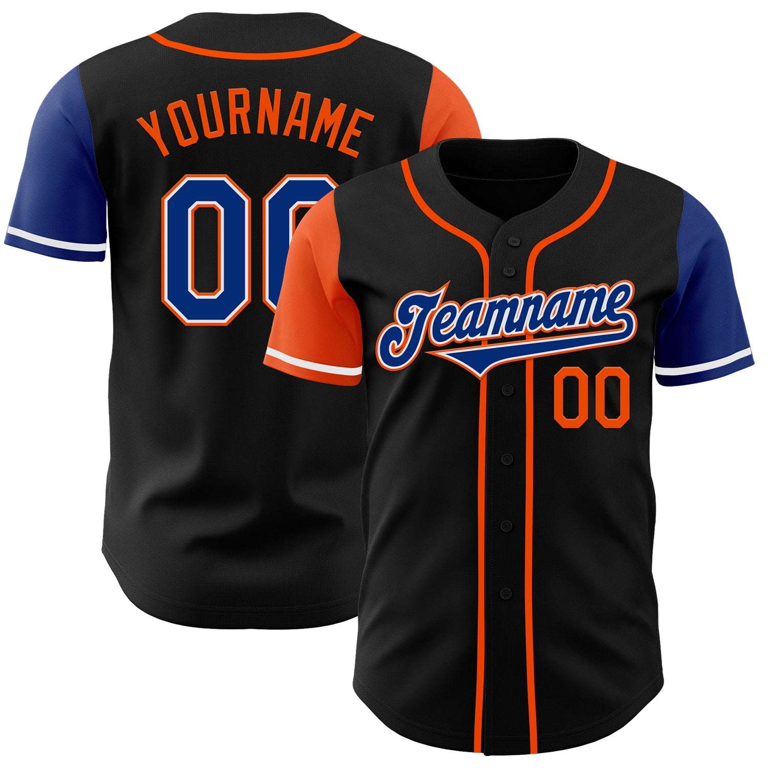 Custom Black Royal-Orange Authentic Two Tone Baseball Jersey - Main View
