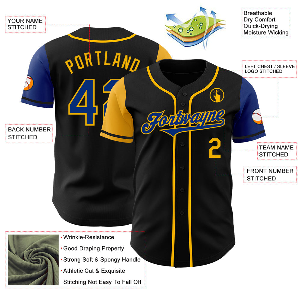 Custom Black Royal-Gold Authentic Two Tone Baseball Jersey view 3