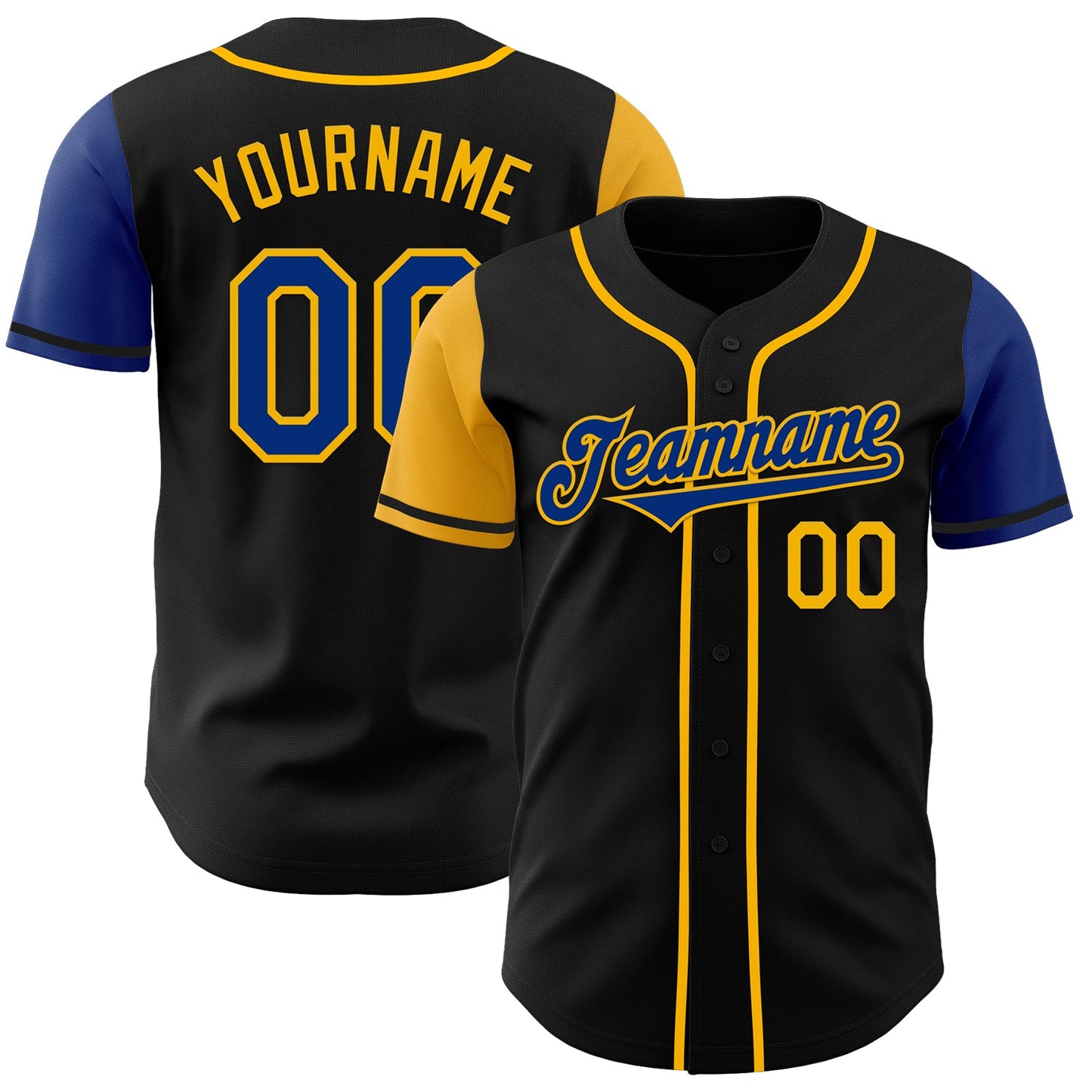 Custom Black Royal-Gold Authentic Two Tone Baseball Jersey - Main View