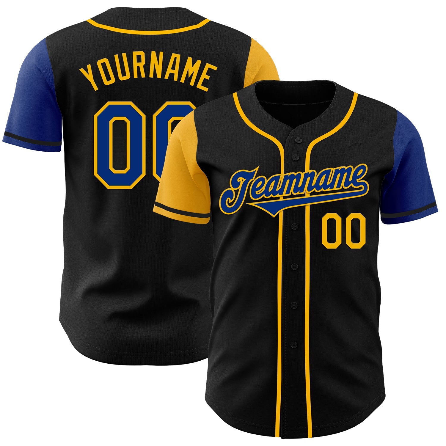 Custom Black Royal-Gold Authentic Two Tone Baseball Jersey - Main View