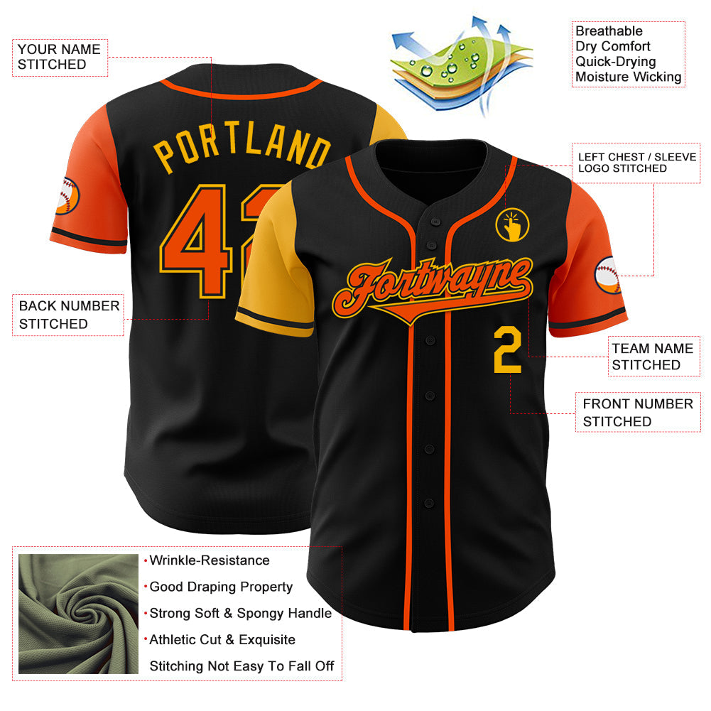 Custom Black Orange-Gold Authentic Two Tone Baseball Jersey view 3