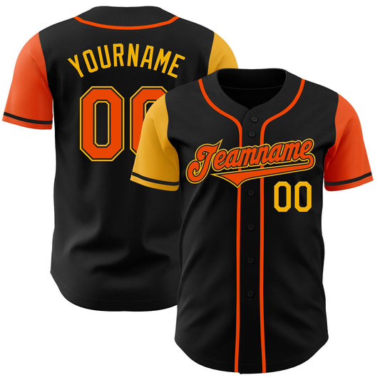 Custom Black Orange-Gold Authentic Two Tone Baseball Jersey - Main View