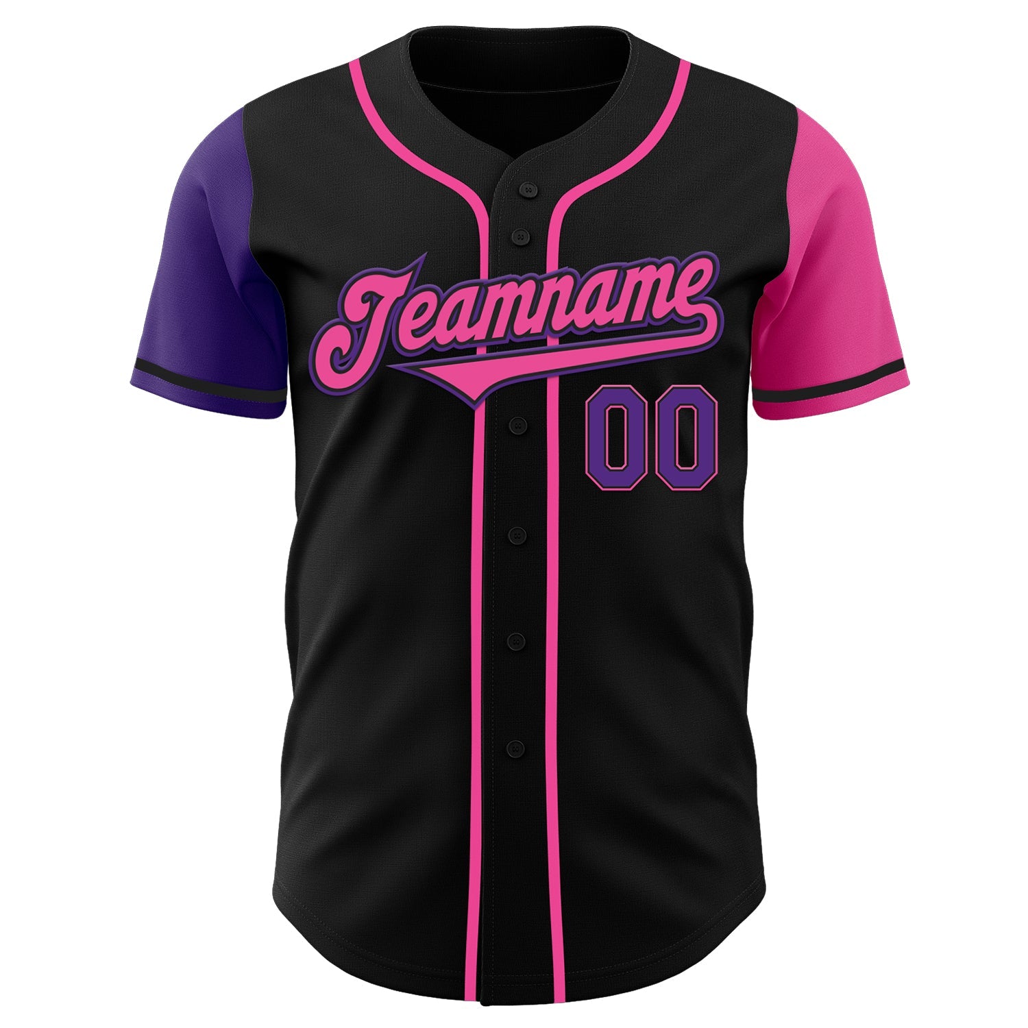 Custom Black Purple-Pink Authentic Two Tone Baseball Jersey view 2