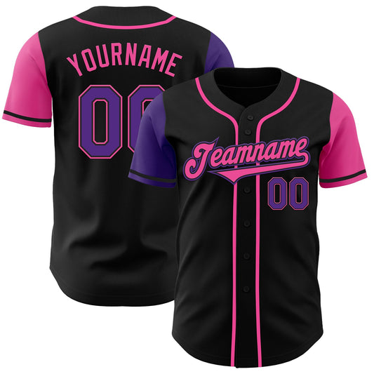 Custom Black Purple-Pink Authentic Two Tone Baseball Jersey - Main View