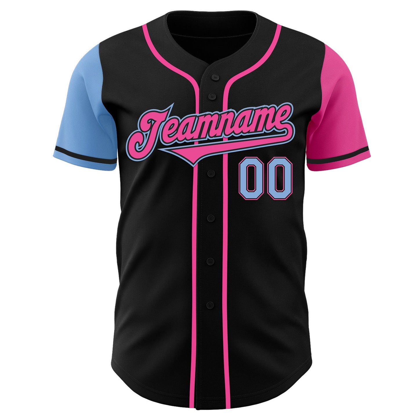 Custom Black Light Blue-Pink Authentic Two Tone Baseball Jersey view 2
