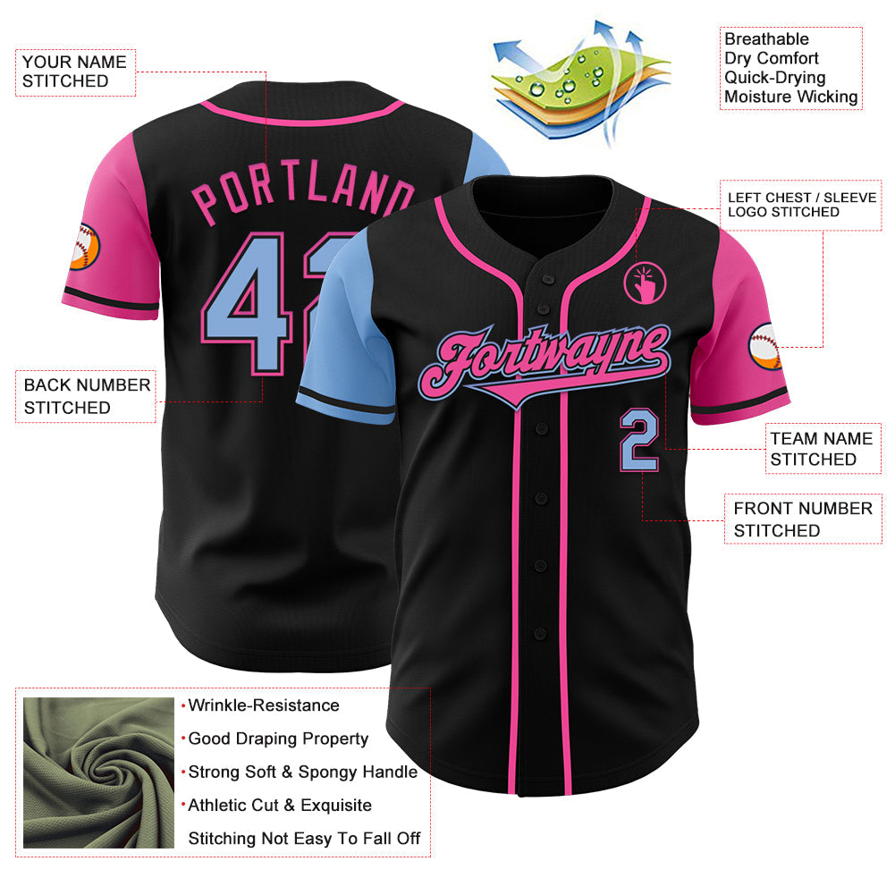 Custom Black Light Blue-Pink Authentic Two Tone Baseball Jersey view 3