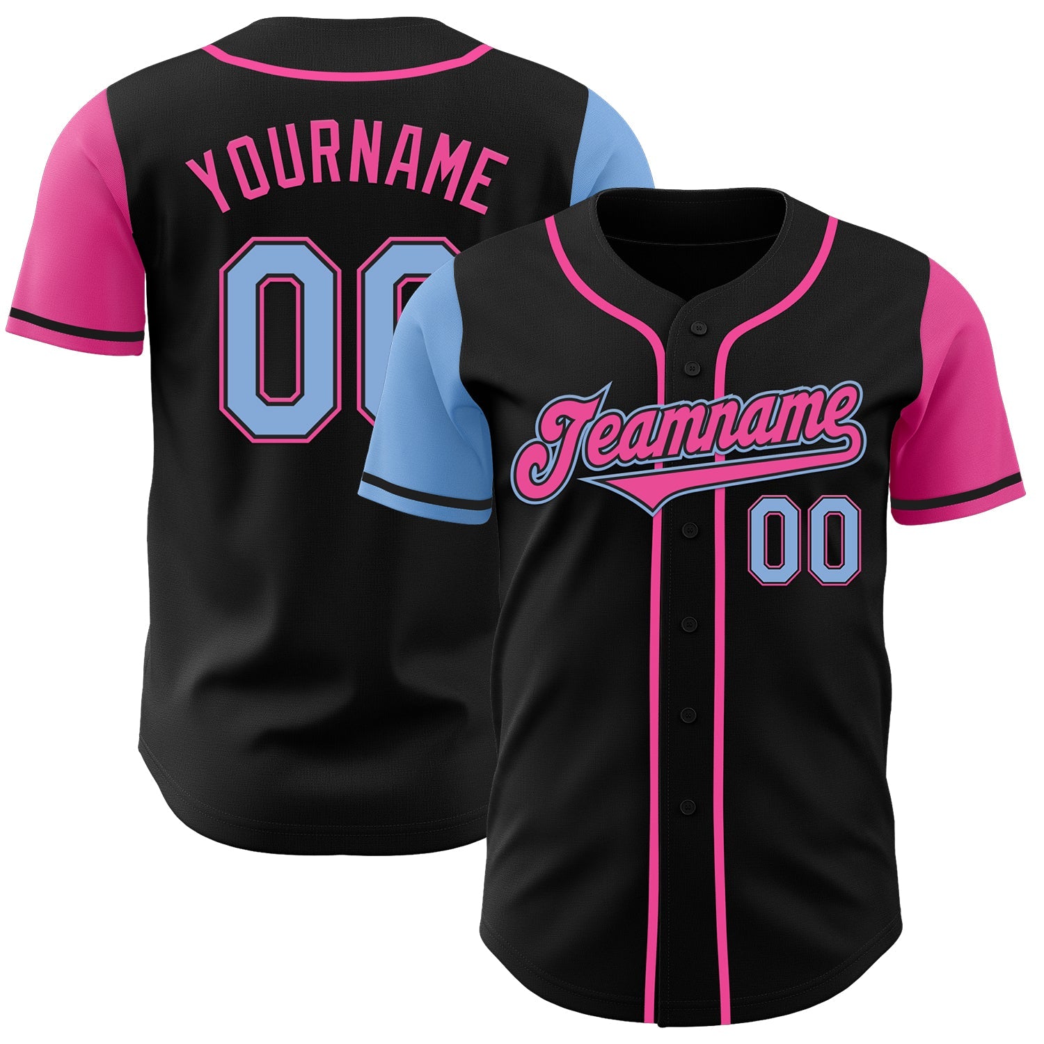 Custom Black Light Blue-Pink Authentic Two Tone Baseball Jersey - Main View