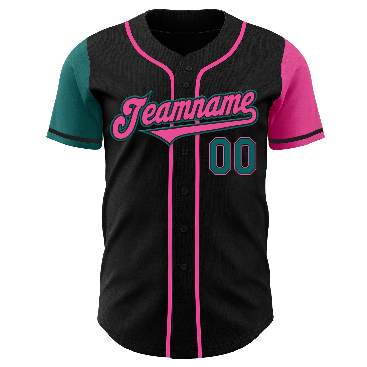 Custom Black Teal-Pink Authentic Two Tone Baseball Jersey view 2