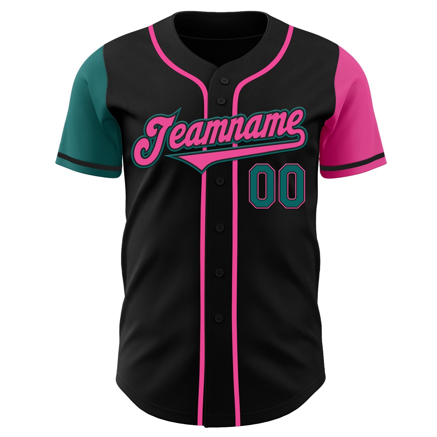 Custom Black Teal-Pink Authentic Two Tone Baseball Jersey view 2