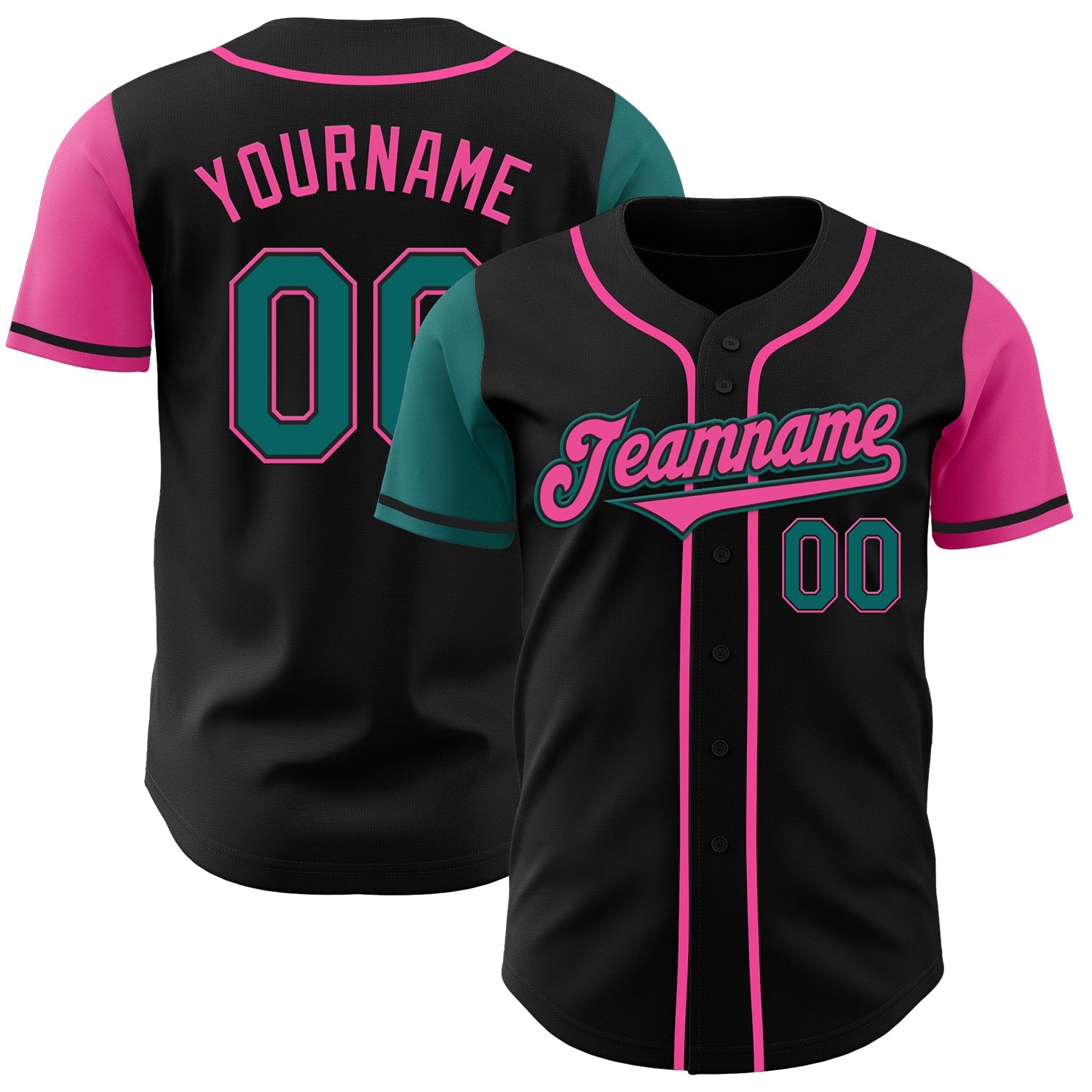 Custom Black Teal-Pink Authentic Two Tone Baseball Jersey - Main View