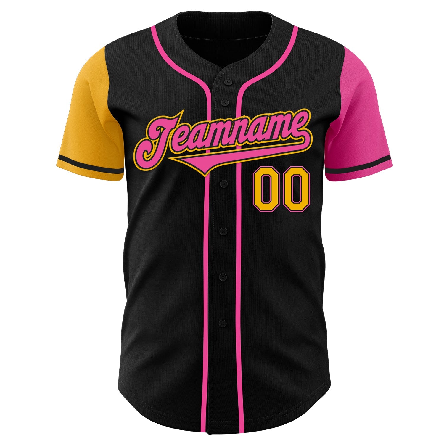 Custom Black Gold-Pink Authentic Two Tone Baseball Jersey view 2