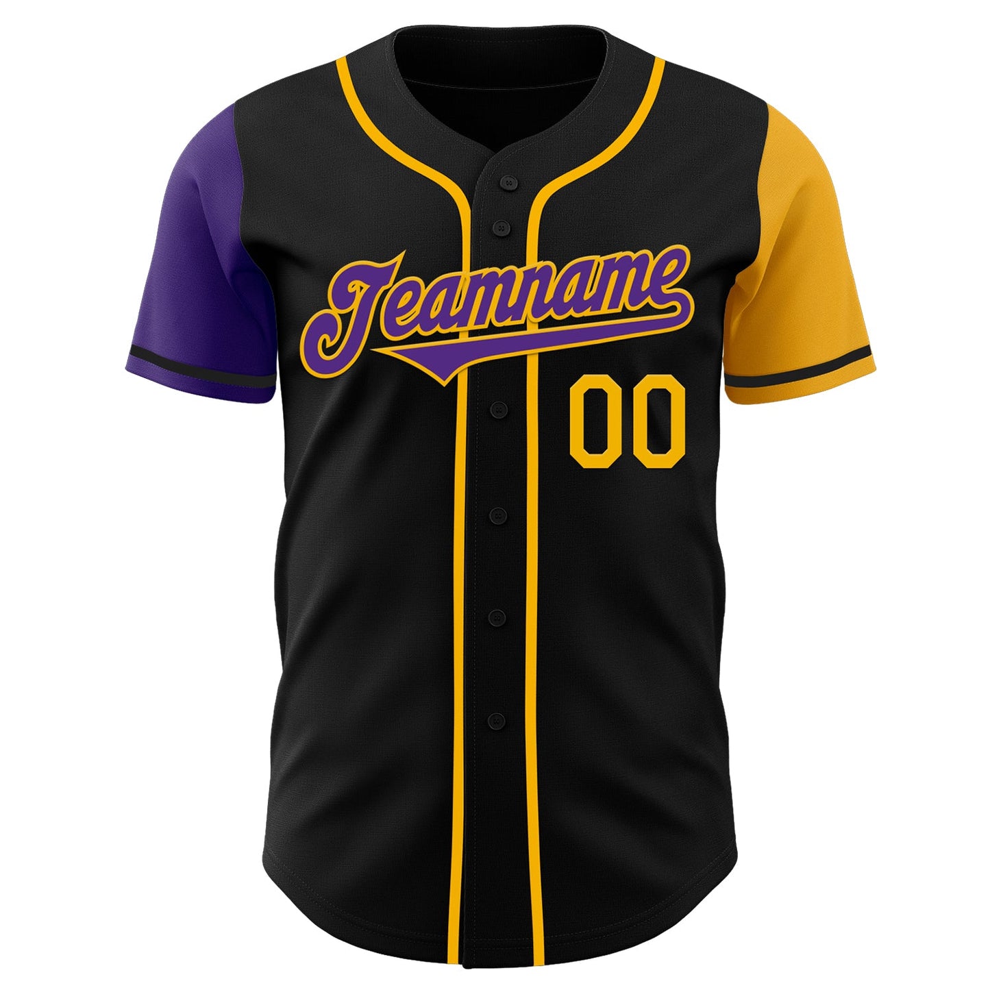 Custom Black Purple-Gold Authentic Two Tone Baseball Jersey view 2