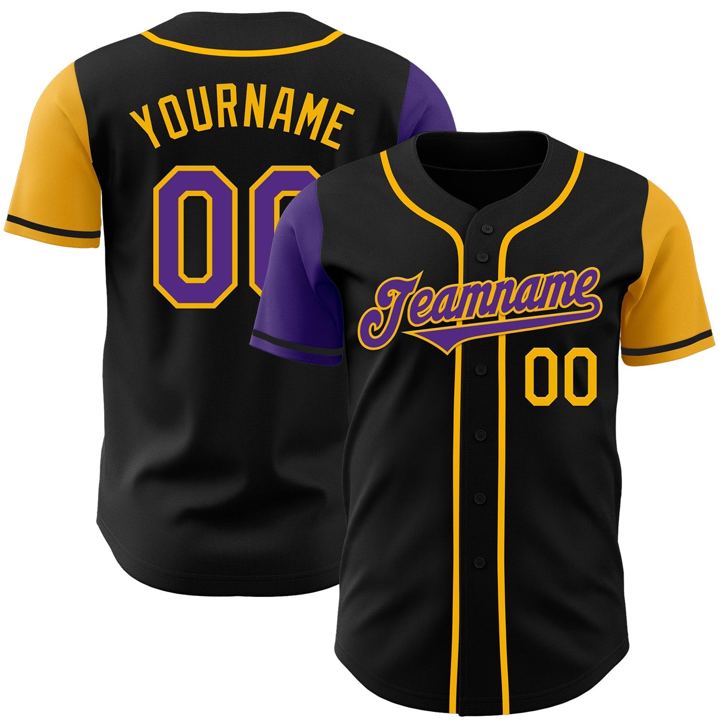 Custom Black Purple-Gold Authentic Two Tone Baseball Jersey - Main View