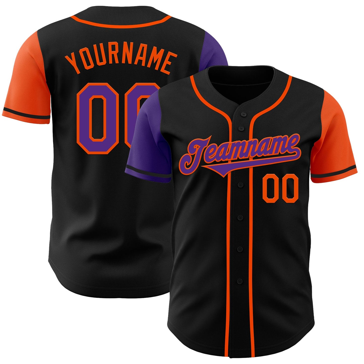 Custom Black Purple-Orange Authentic Two Tone Baseball Jersey - Main View
