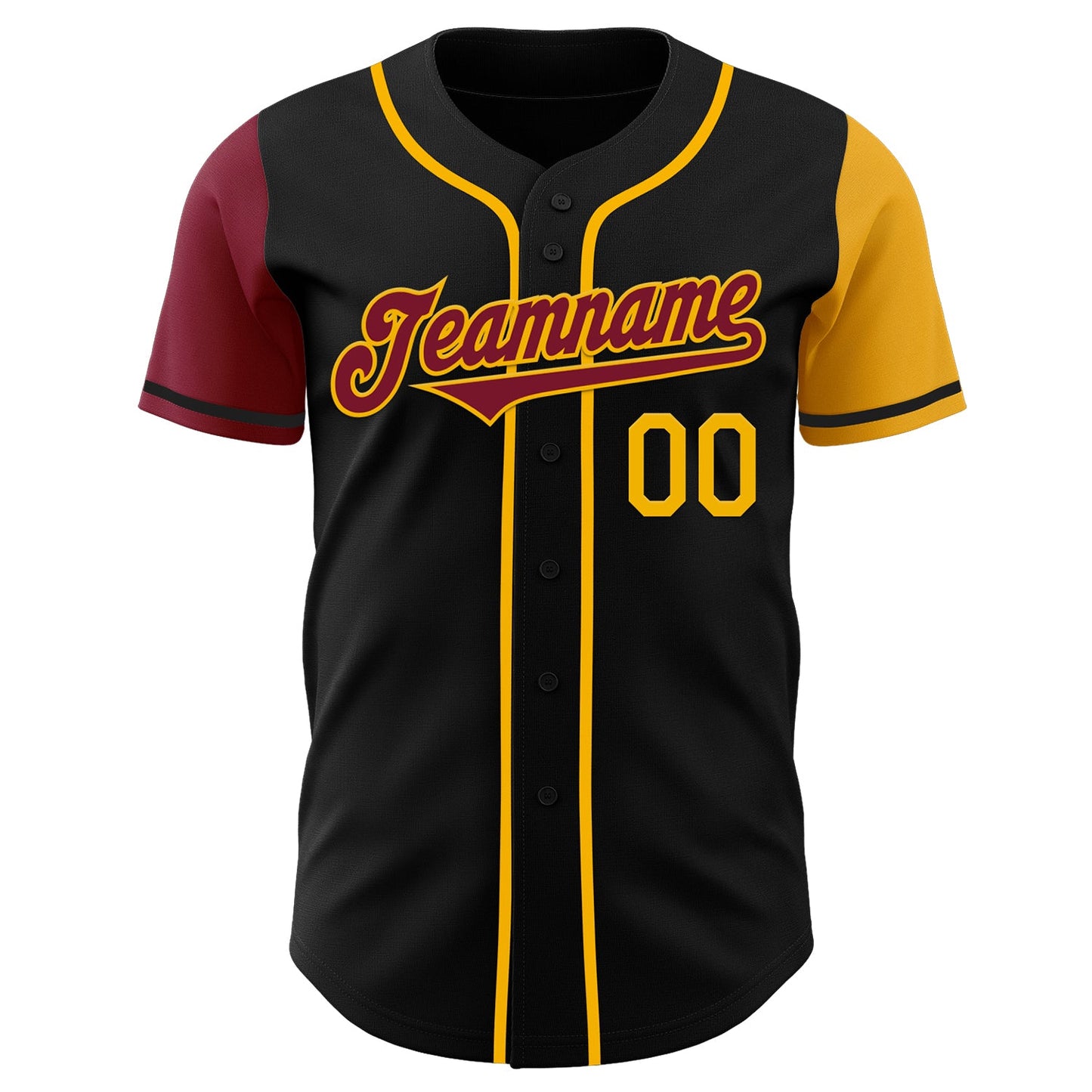 Custom Black Crimson-Gold Authentic Two Tone Baseball Jersey view 2