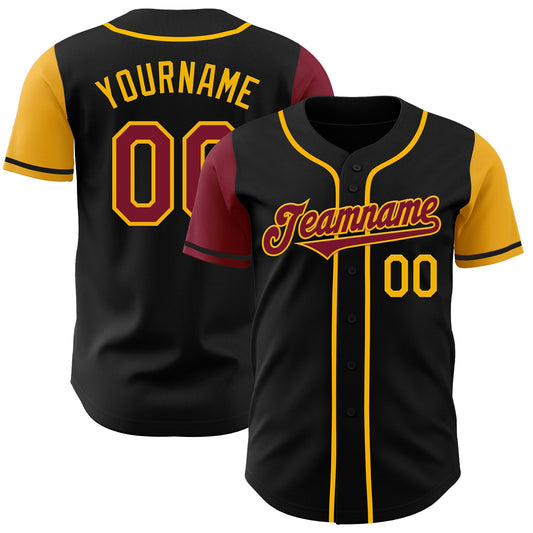 Custom Black Crimson-Gold Authentic Two Tone Baseball Jersey - Main View