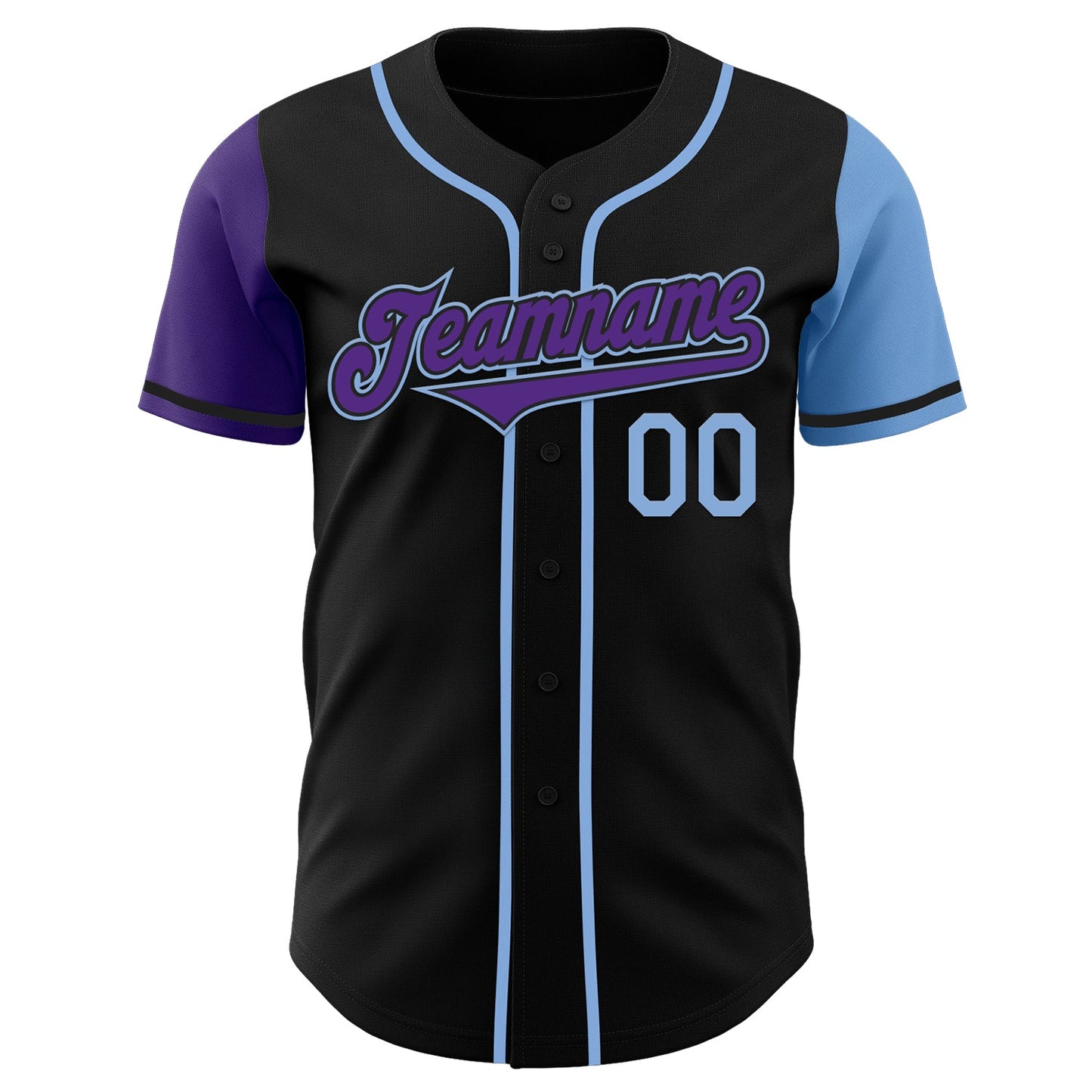 Custom Black Purple-Light Blue Authentic Two Tone Baseball Jersey view 2