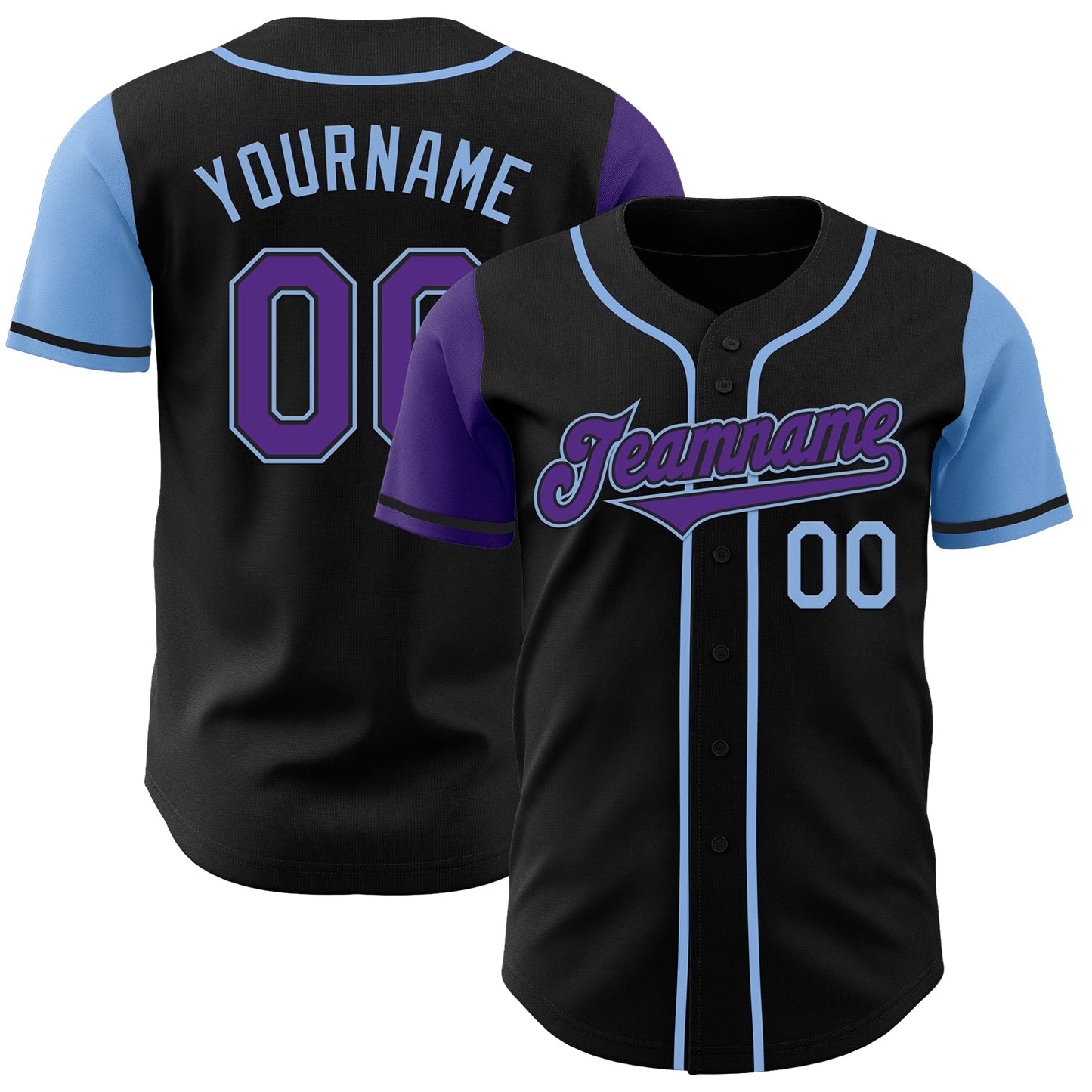 Custom Black Purple-Light Blue Authentic Two Tone Baseball Jersey - Main View
