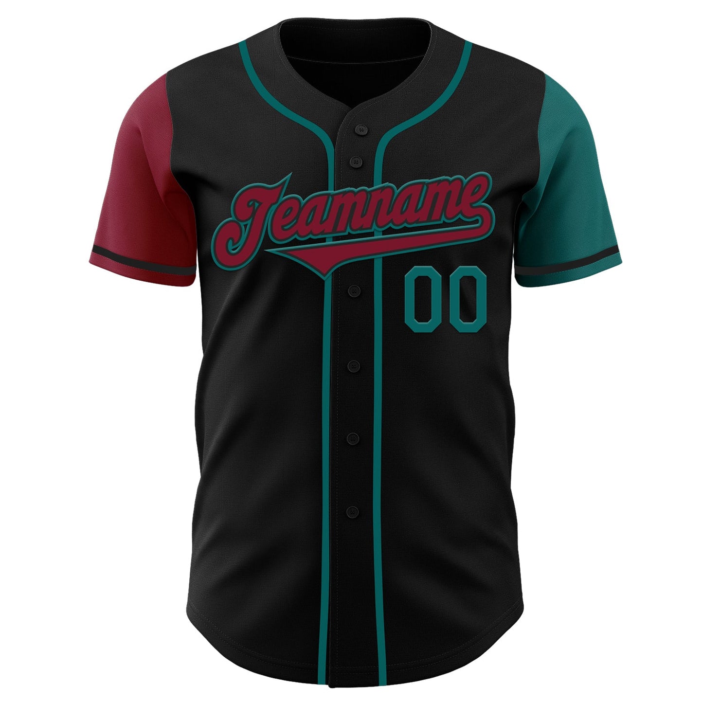 Custom Black Crimson-Teal Authentic Two Tone Baseball Jersey view 2