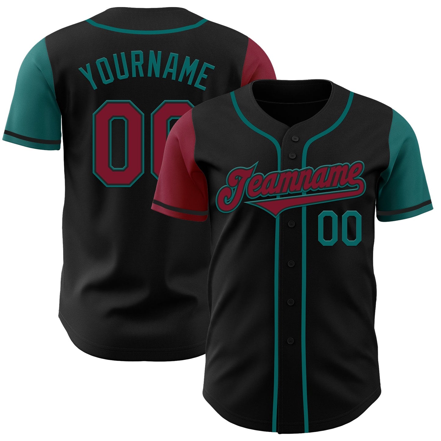 Custom Black Crimson-Teal Authentic Two Tone Baseball Jersey - Main View