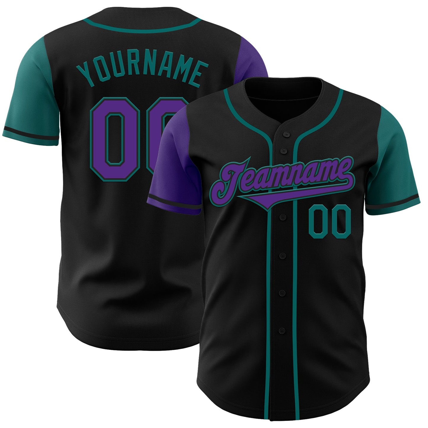 Custom Black Purple-Teal Authentic Two Tone Baseball Jersey - Main View