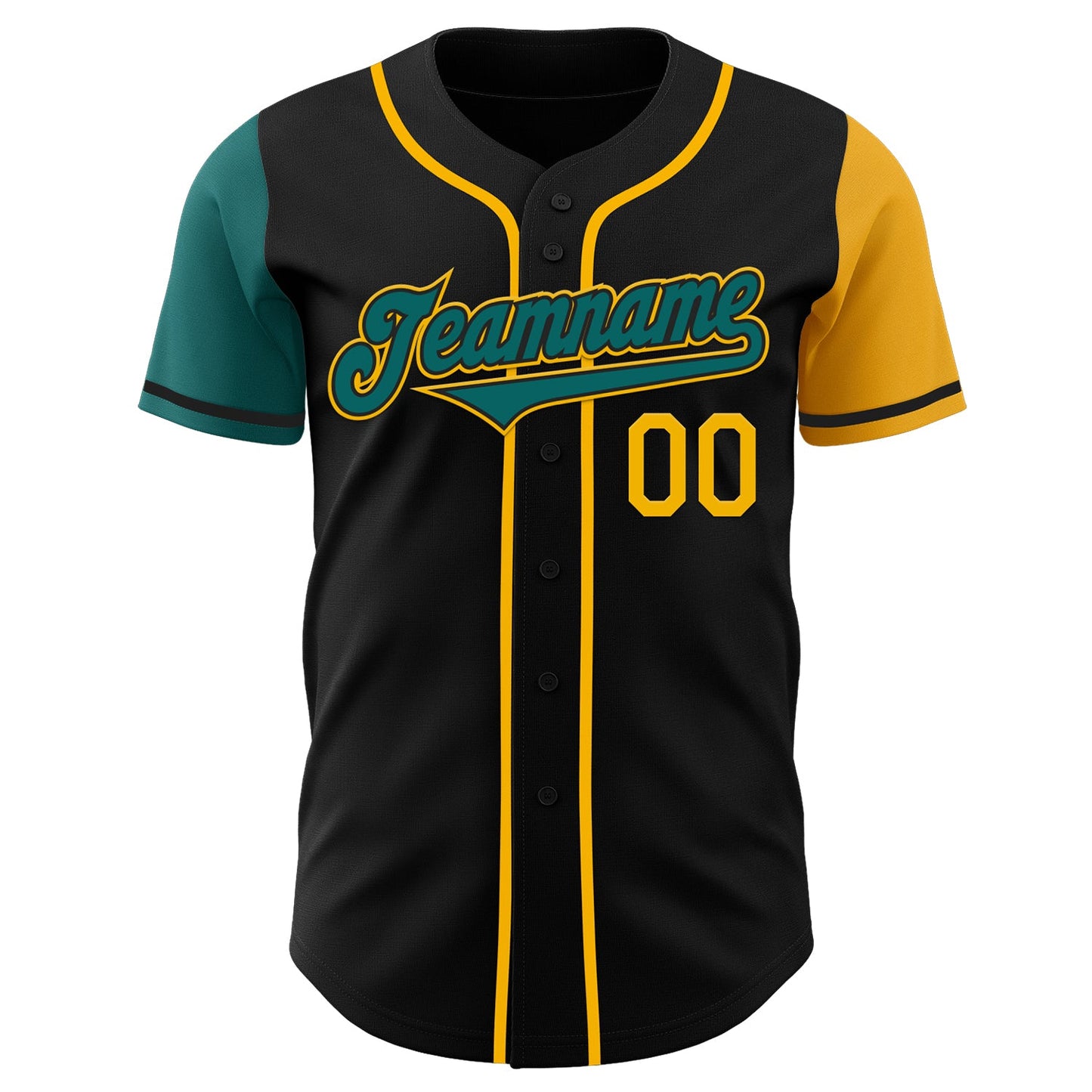 Custom Black Teal-Gold Authentic Two Tone Baseball Jersey view 2