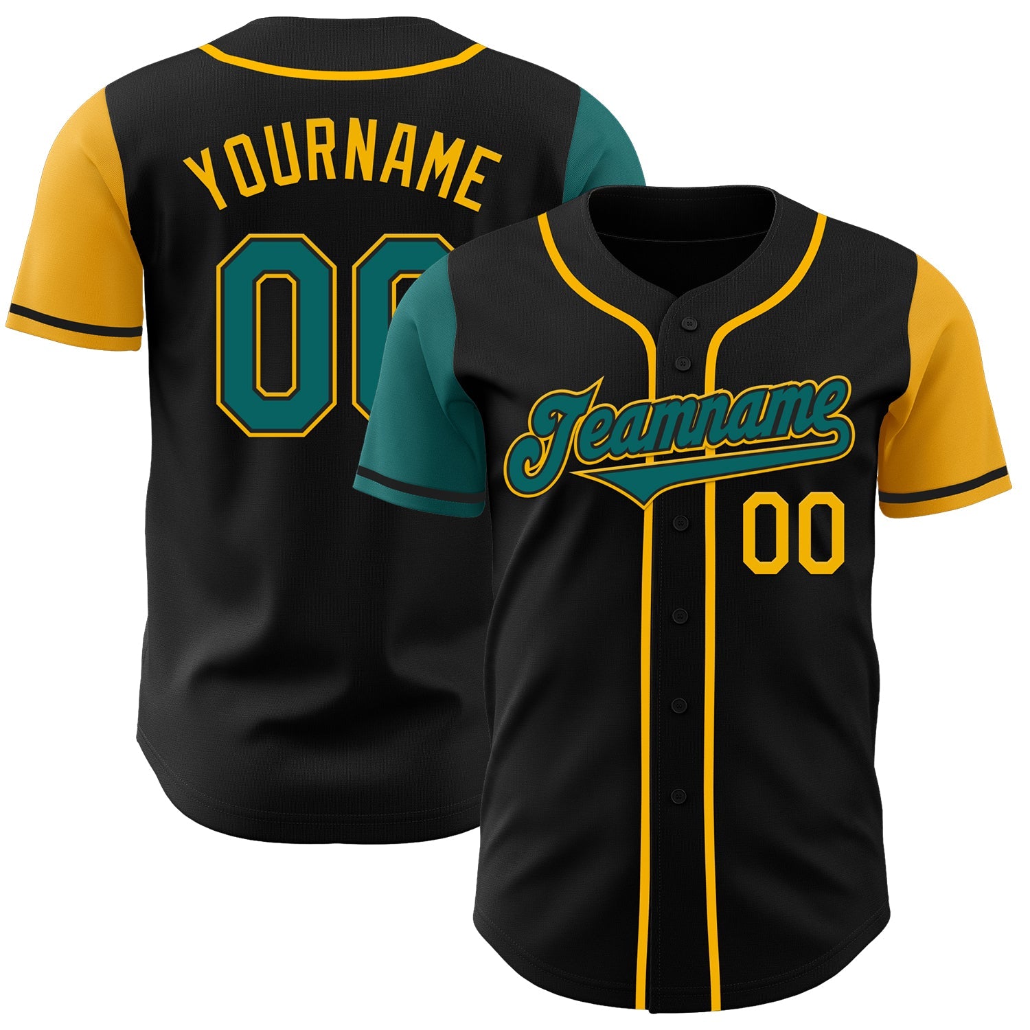 Custom Black Teal-Gold Authentic Two Tone Baseball Jersey - Main View