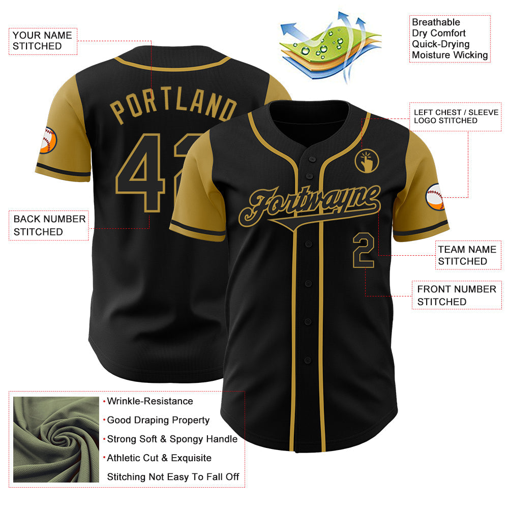 Custom Black Old Gold Authentic Two Tone Baseball Jersey view 3
