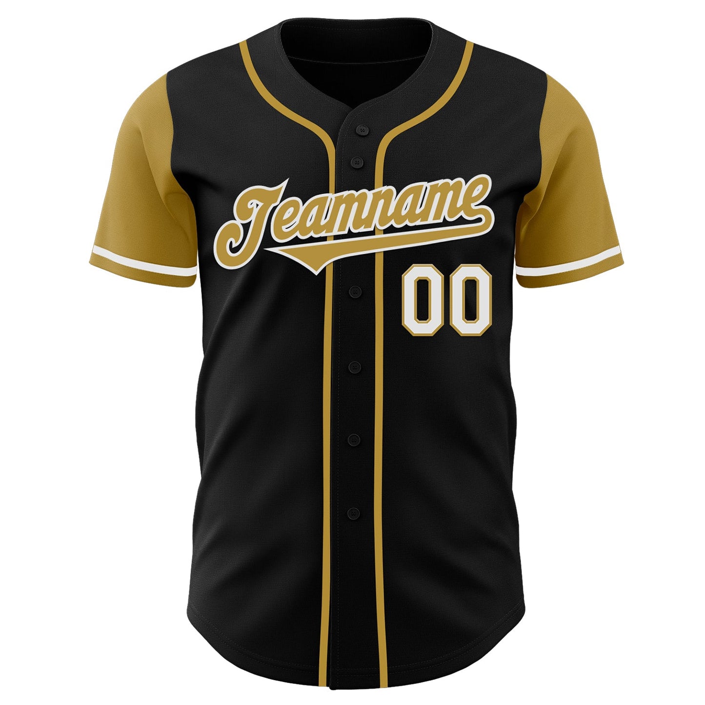 Custom Black Old Gold-White Authentic Two Tone Baseball Jersey view 2
