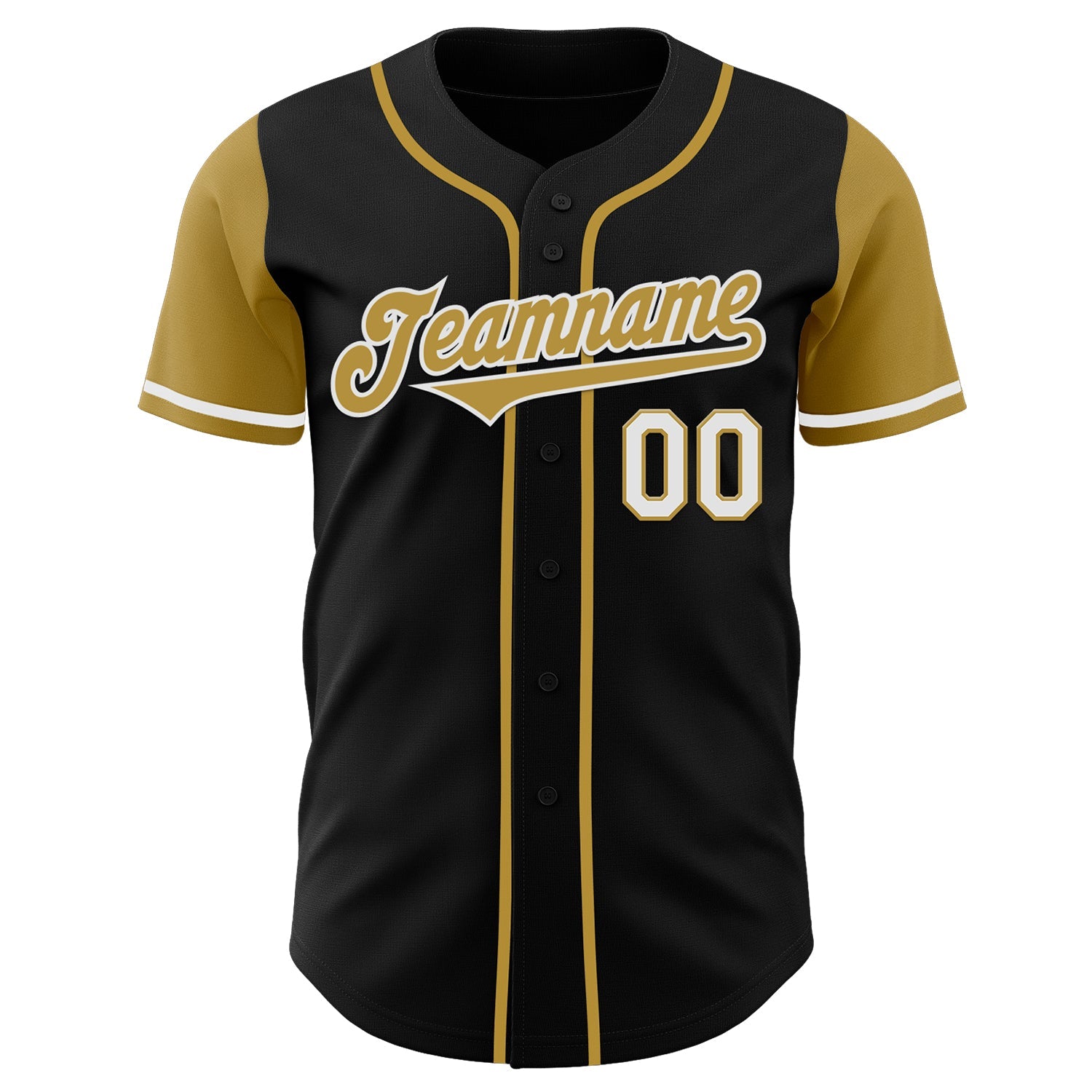 Custom Black Old Gold-White Authentic Two Tone Baseball Jersey view 2