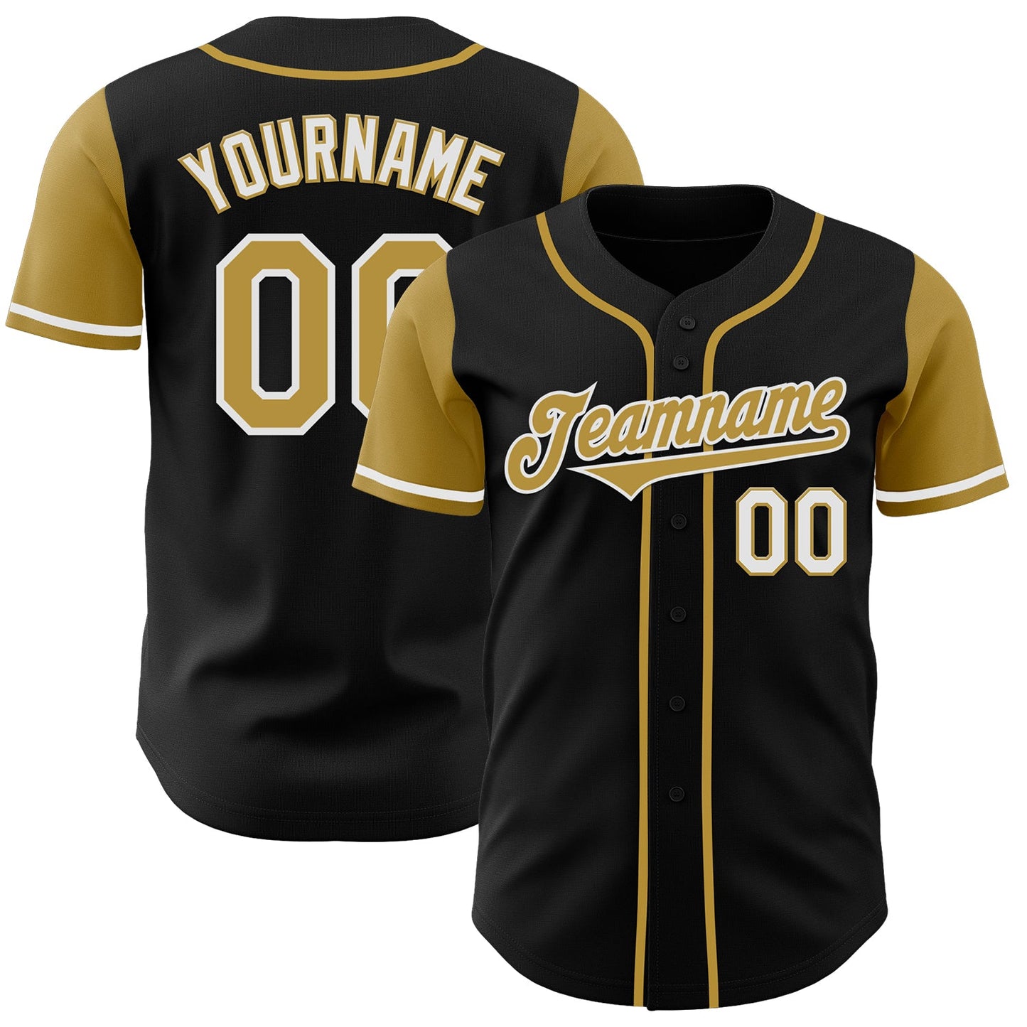 Custom Black Old Gold-White Authentic Two Tone Baseball Jersey - Main View
