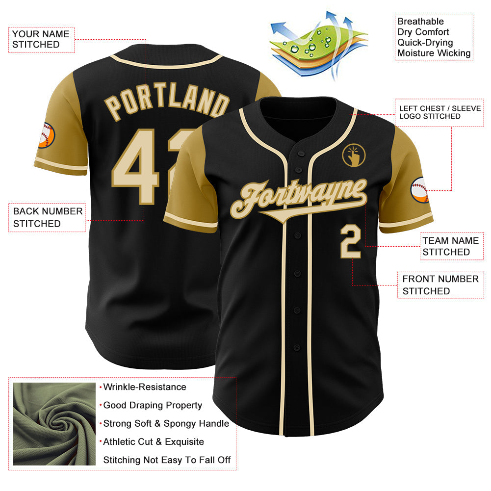 Custom Black Cream-Old Gold Authentic Two Tone Baseball Jersey view 3