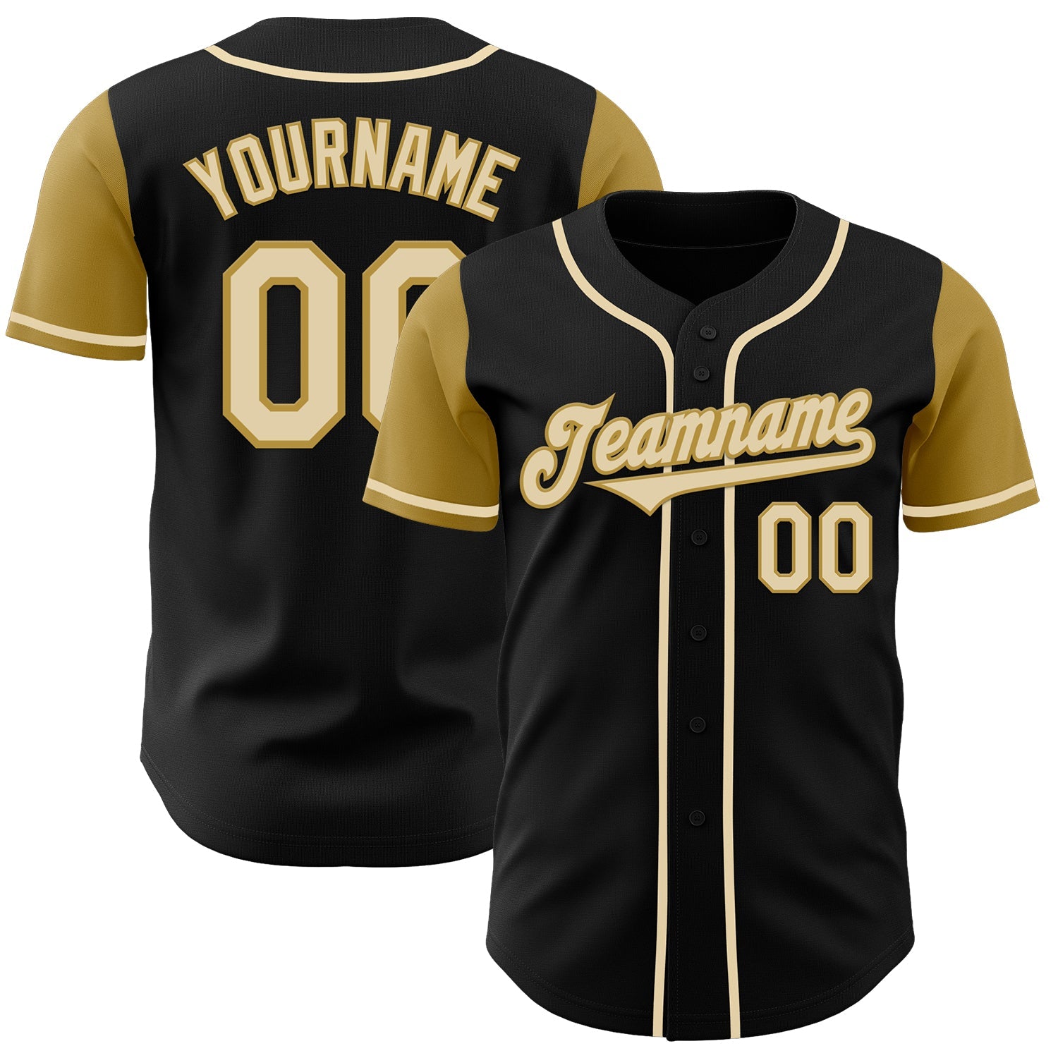 Custom Black Cream-Old Gold Authentic Two Tone Baseball Jersey - Main View