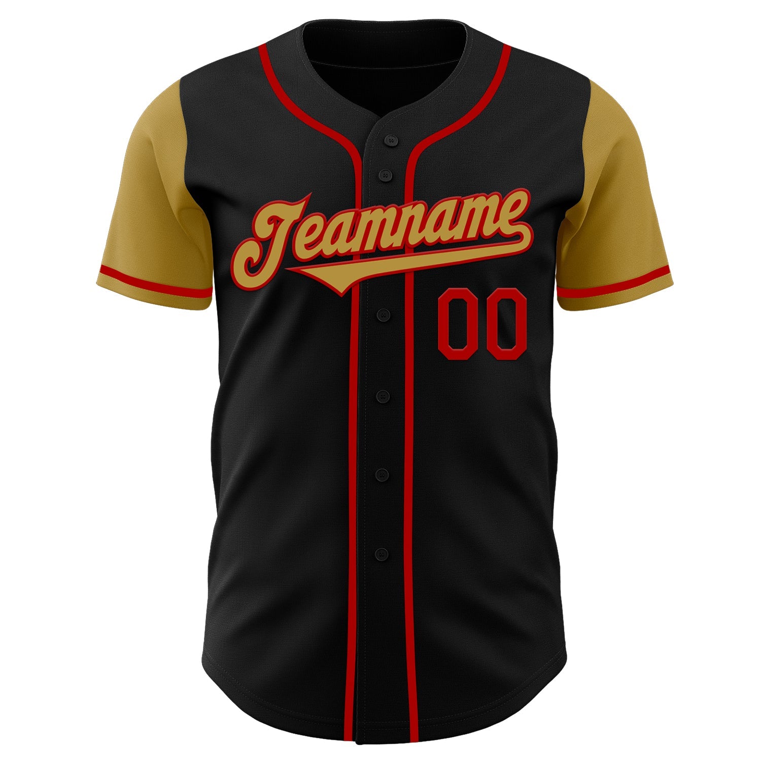 Custom Black Old Gold-Red Authentic Two Tone Baseball Jersey view 2
